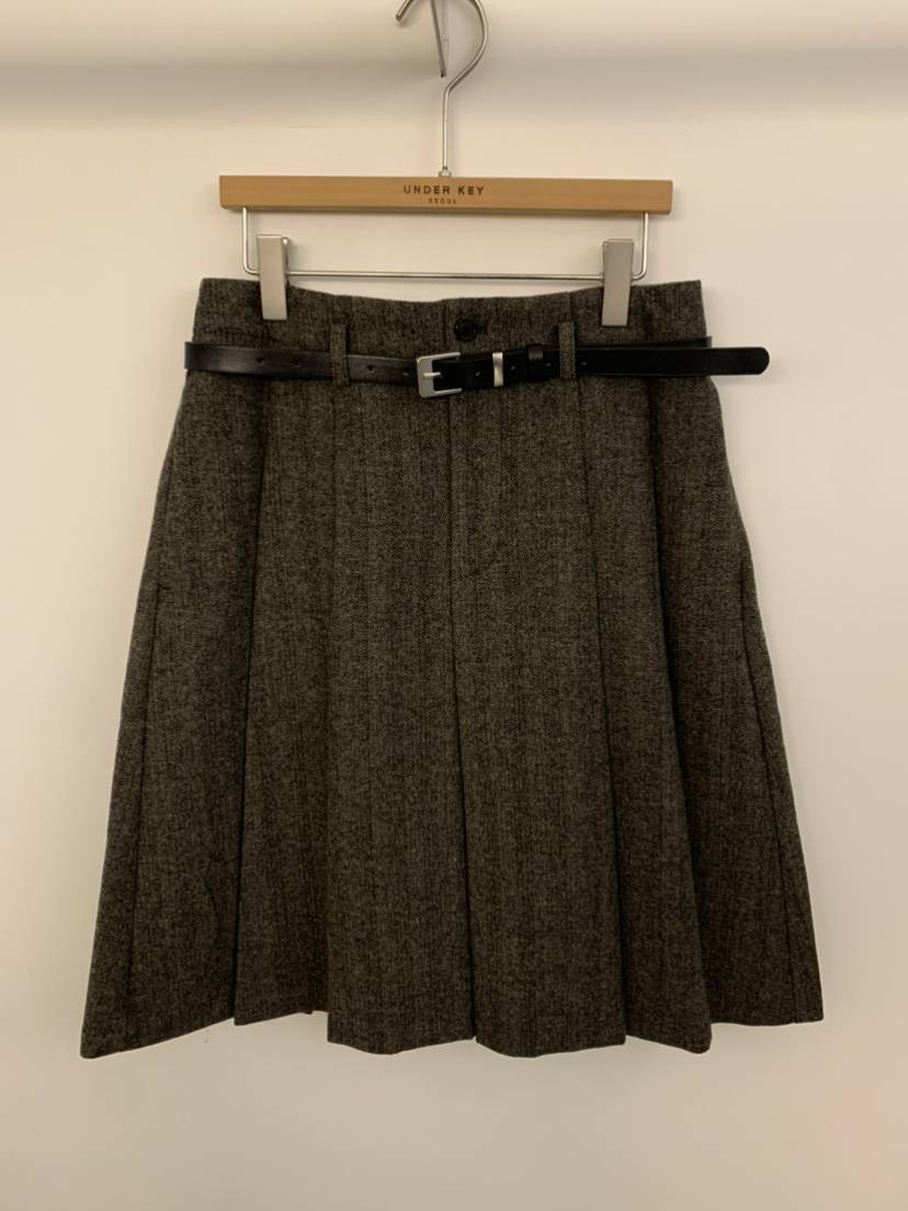 UNDER KEY東大門㊣代購女裝新品時尚推薦人氣短裙含腰帶羊毛UNDER KEY短裙