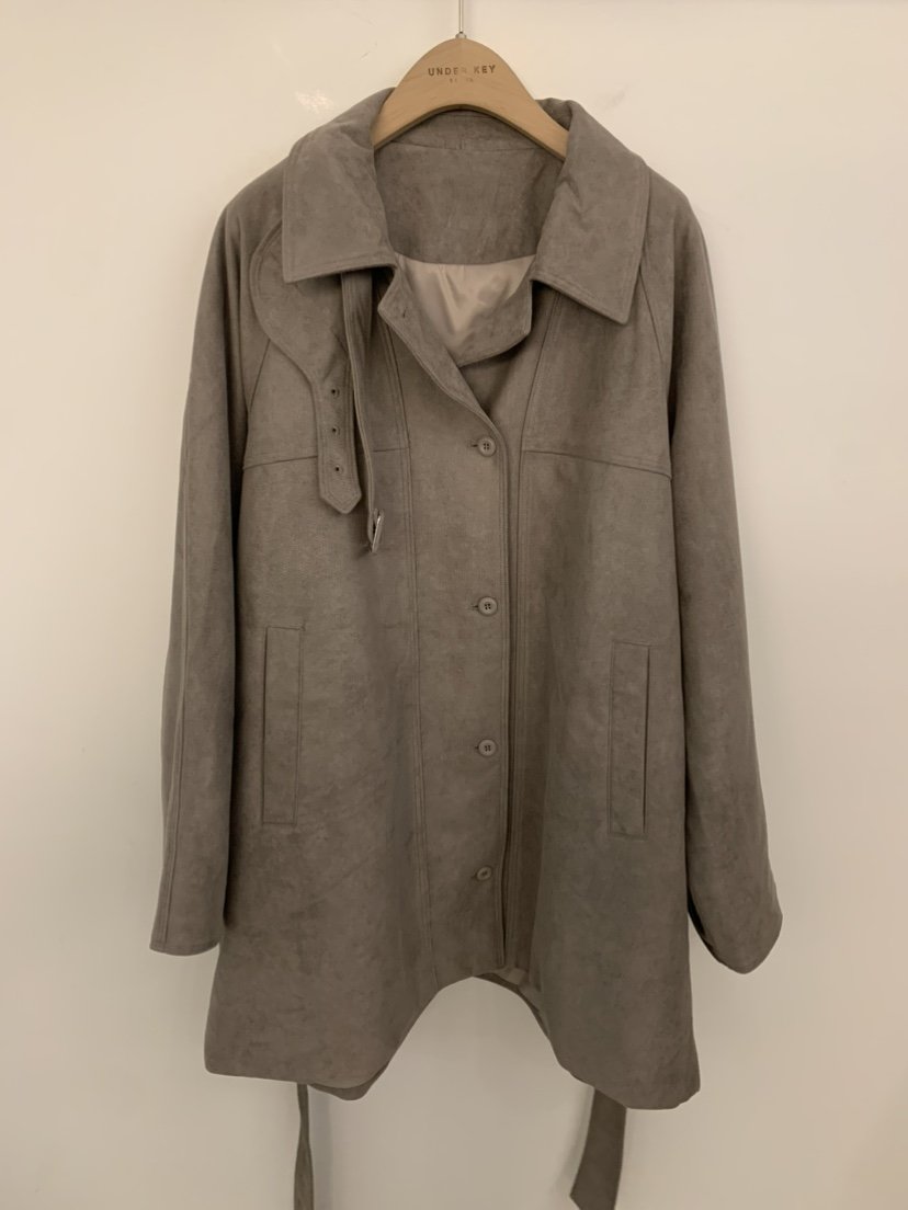 UNDER KEY韓國代購㊣女士新款人氣中長款大衣含腰帶絎縫絨UNDER KEY中長款大衣