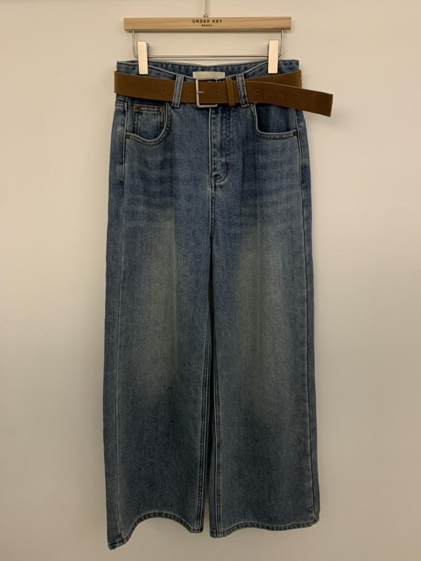 UNDER KEY東大門㊣實拍女裝新款休閑推薦牛仔褲含腰帶加絨UNDER KEY牛仔褲