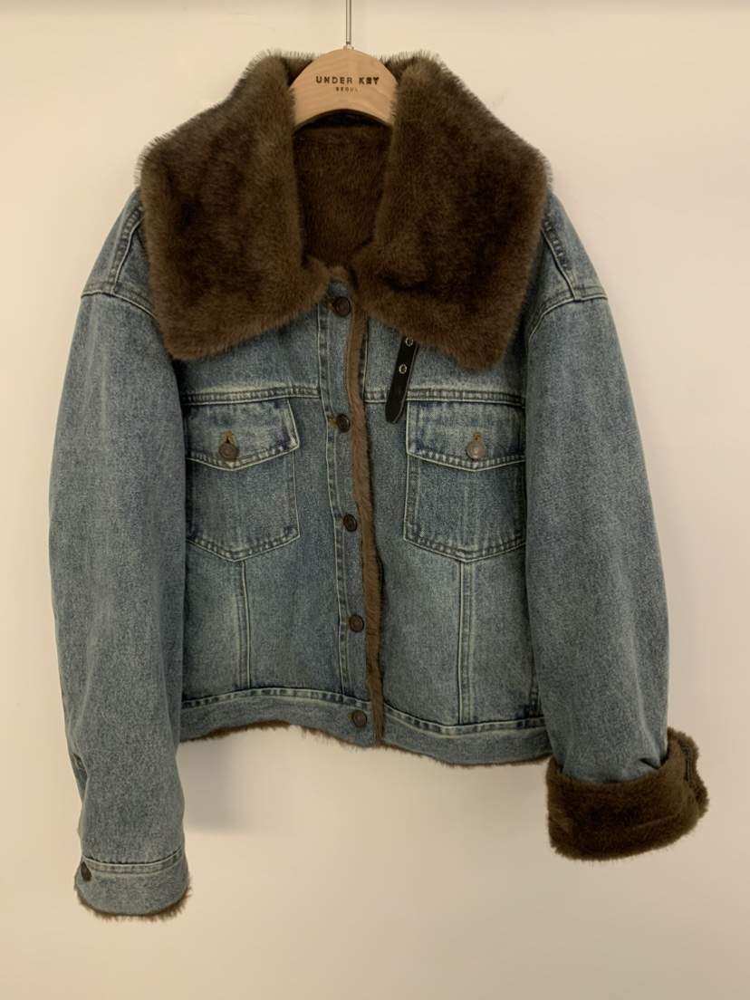 UNDER KEY韓國直郵㊣女裝新款真品職業短款大衣生態毛毛皮UNDER KEY短款大衣