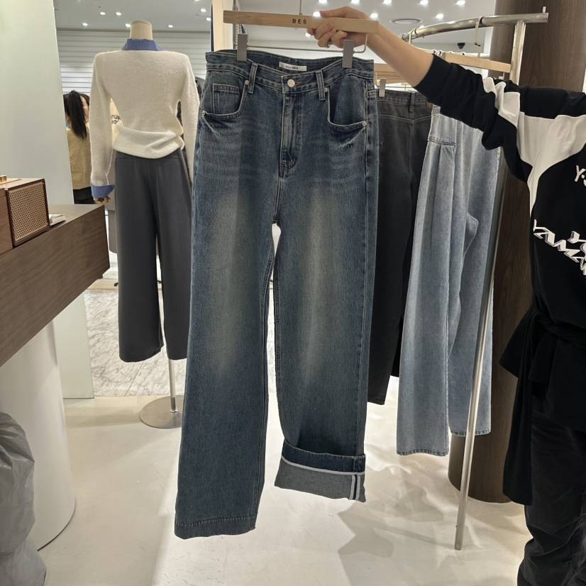BES東大門㊣代購女士新品熱賣人氣真品推薦職業時尚牛仔褲拼色BES SEOUL牛仔褲