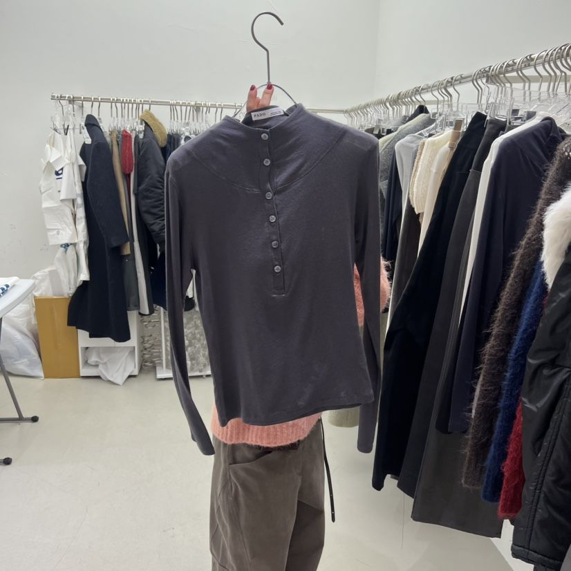PADO東大門㊣代購女裝新品人氣職業真品休閑長袖T恤高領紐扣PADO長袖T恤