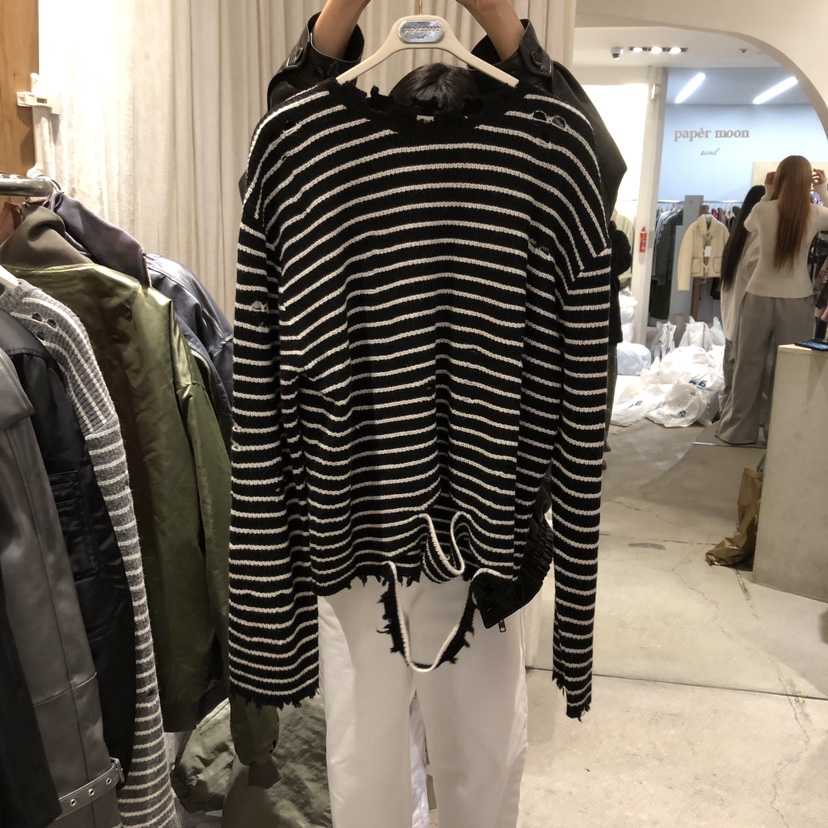 PAPERMOON韓國代購㊣女士新款推薦職業熱賣人氣時尚針織衫條紋paper moon針織衫