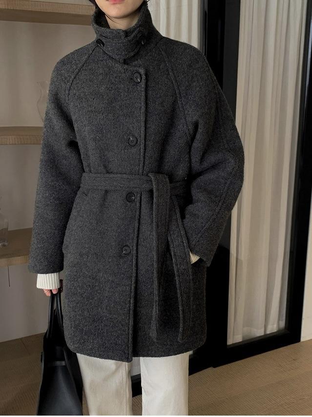 FRILL-T韓國代購㊣女士新品職業時尚25秋冬中長款大衣含腰帶FRILL-T中長款大衣
