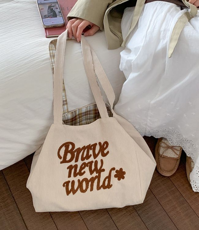 POSH BLUE東大門㊣直郵女裝新款推薦單肩斜跨包燈芯絨格紋雙面POSH BLUE單肩/斜跨包