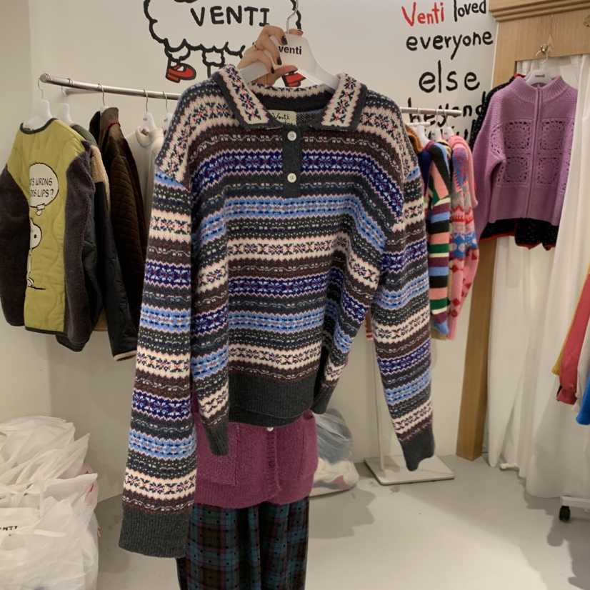 VENTI韓國代購㊣女士新款真品時尚25秋冬熱賣推薦針織衫復古VENTI針織衫
