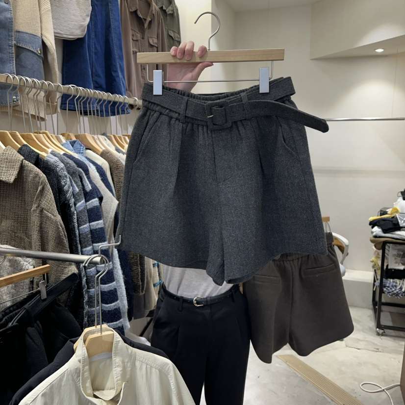 HIPTIQUE韓國直郵㊣女裝新款25秋冬休閑真品短褲含腰帶羊毛HIPTIQUE短褲