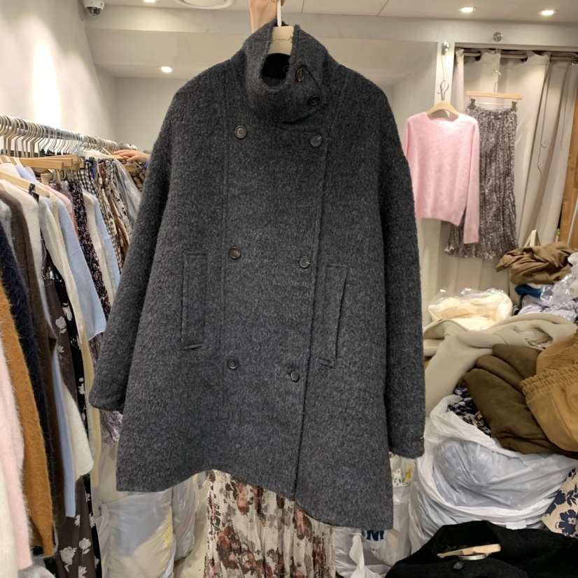 LOGROAD韓國代購㊣女裝新品推薦真品時尚休閑中長款大衣羊駝LOG ROAD中長款大衣