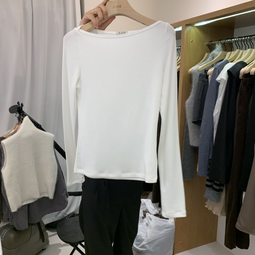 ALOT韓國代購㊣女士新品真品時尚熱賣人氣休閑25秋冬長袖T恤船領A LOT長袖T恤