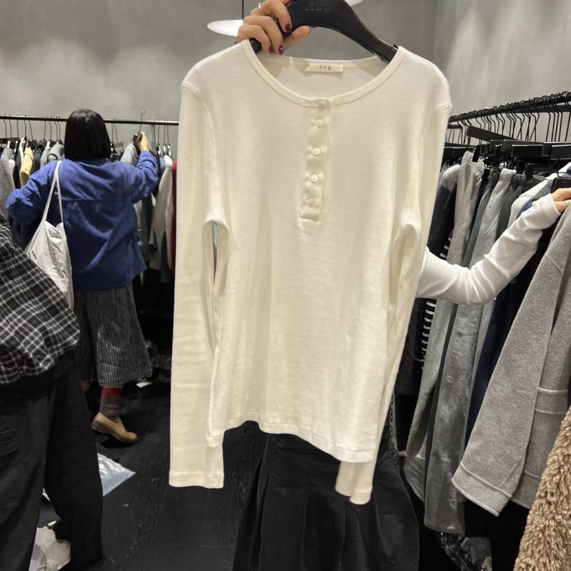 TUG東大門㊣直郵女裝新款推薦25秋冬職業人氣真品長袖T恤紐扣TUG長袖T恤