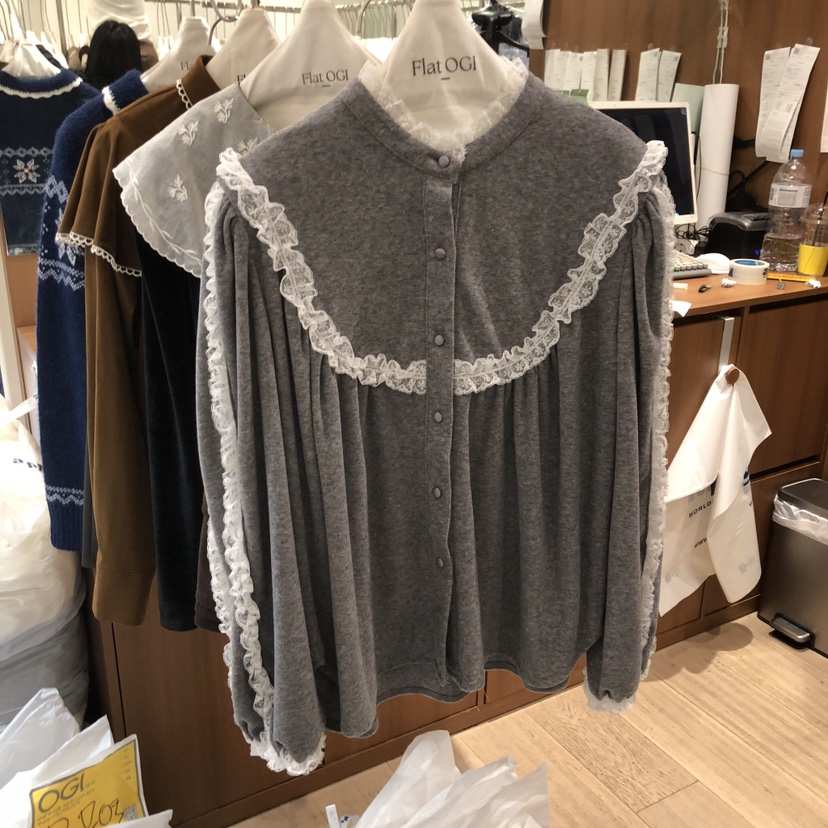 OGI韓國直郵㊣女裝新款休閑人氣推薦25秋冬熱賣時尚襯衫蕾絲衫FLat OGI襯衫/蕾絲衫