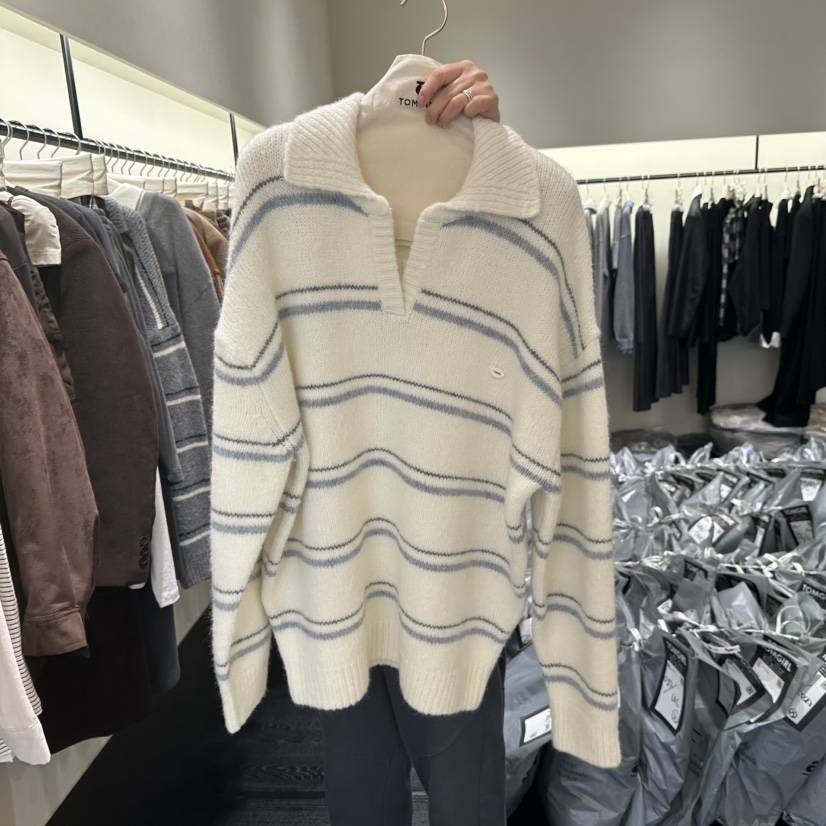 TOMGIRL韓國代購㊣女裝新款推薦職業熱賣休閑時尚針織衫條紋TOMGIRL針織衫