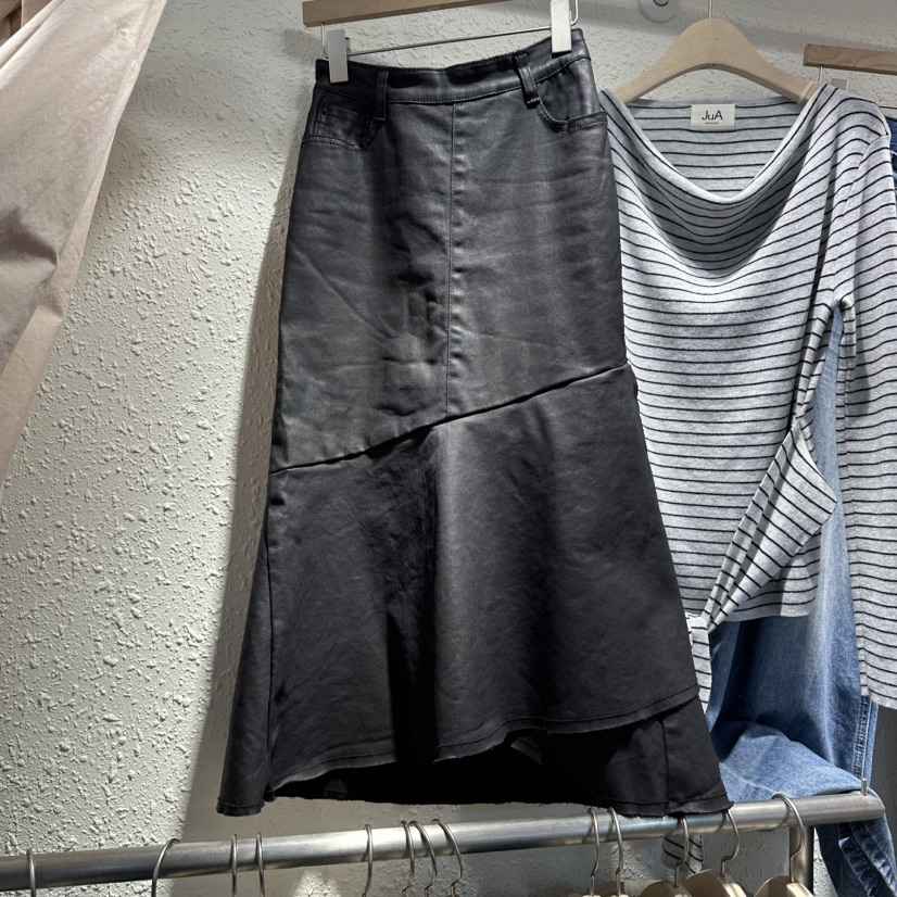 X韓國直郵㊣女士新品熱賣職業人氣推薦休閑時尚25秋冬長裙皮革JuA長裙