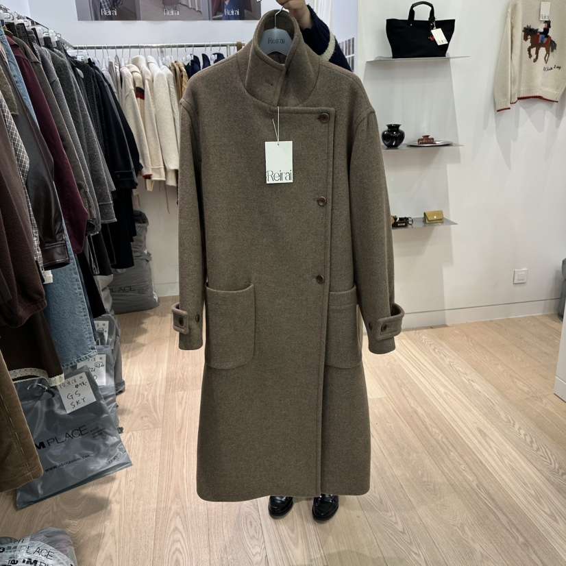 REIRAI韓國代購㊣女士新品真品中長款大衣含腰帶系腰帶長款駝色Reirai中長款大衣