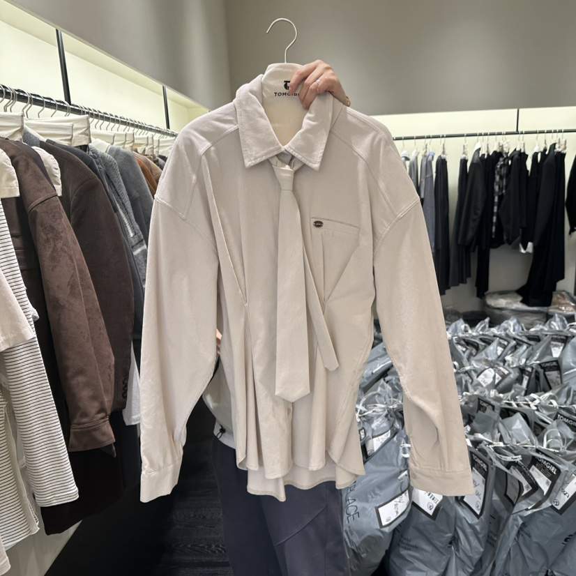 TOMGIRL東大門㊣實拍女士新款時尚休閑25秋冬襯衫蕾絲衫含領帶TOMGIRL襯衫/蕾絲衫