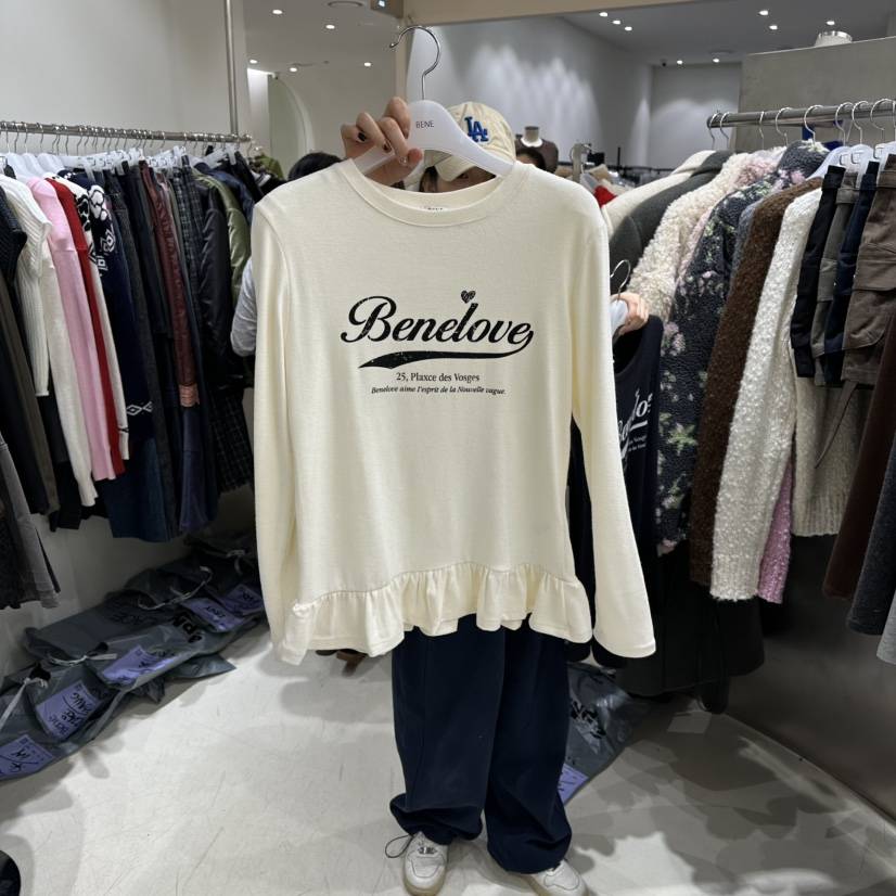 BENE韓國直郵㊣女裝新款熱賣推薦人氣休閑25秋冬長袖T恤安哥拉BENE長袖T恤