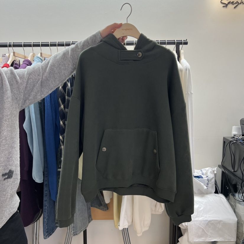 SPAGHETTI東大門㊣代購女士新款推薦熱賣職業衛衣加絨兜帽紐扣spaghetti衛衣