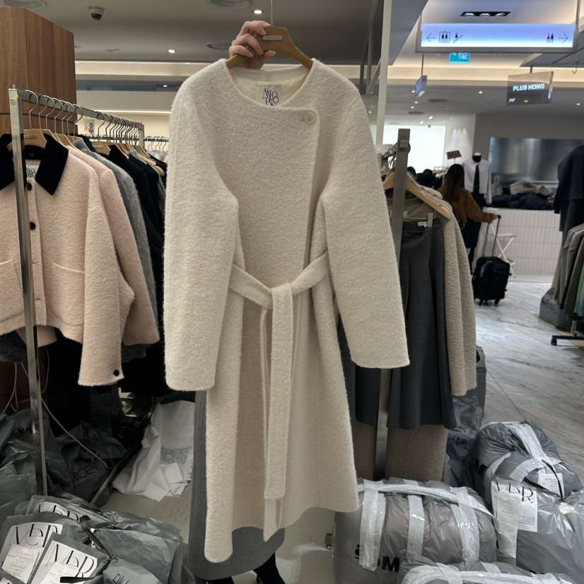 MER東大門㊣實拍女士新品熱賣真品職業時尚中長款大衣含腰帶MER/ANGELO BIANCO中長款大衣