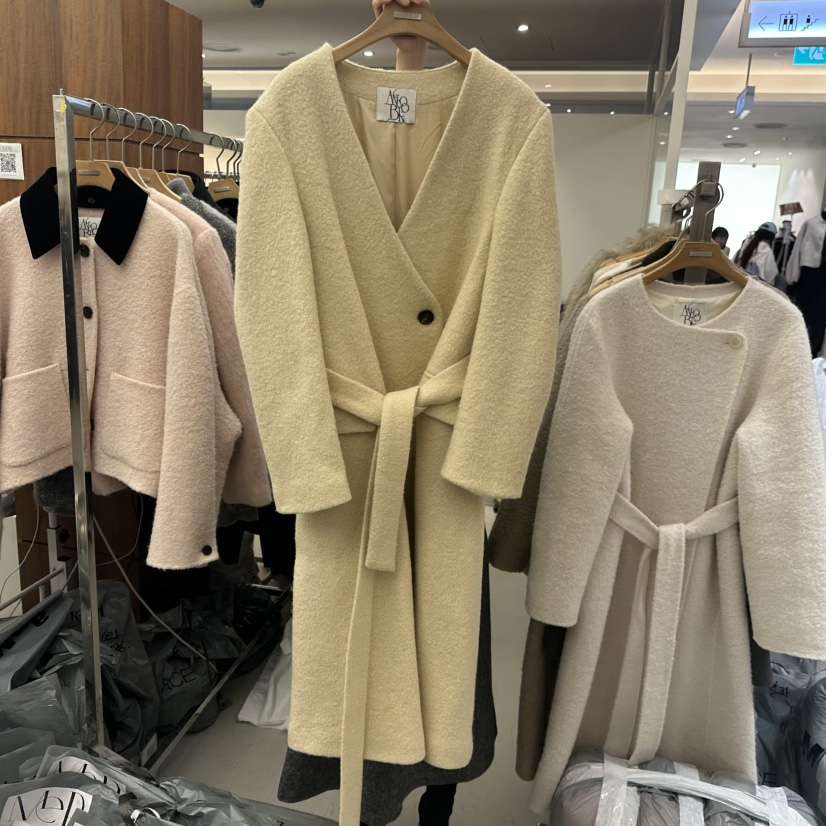 MER韓國代購㊣女士新款職業熱賣25秋冬時尚中長款大衣含腰帶MER/ANGELO BIANCO中長款大衣