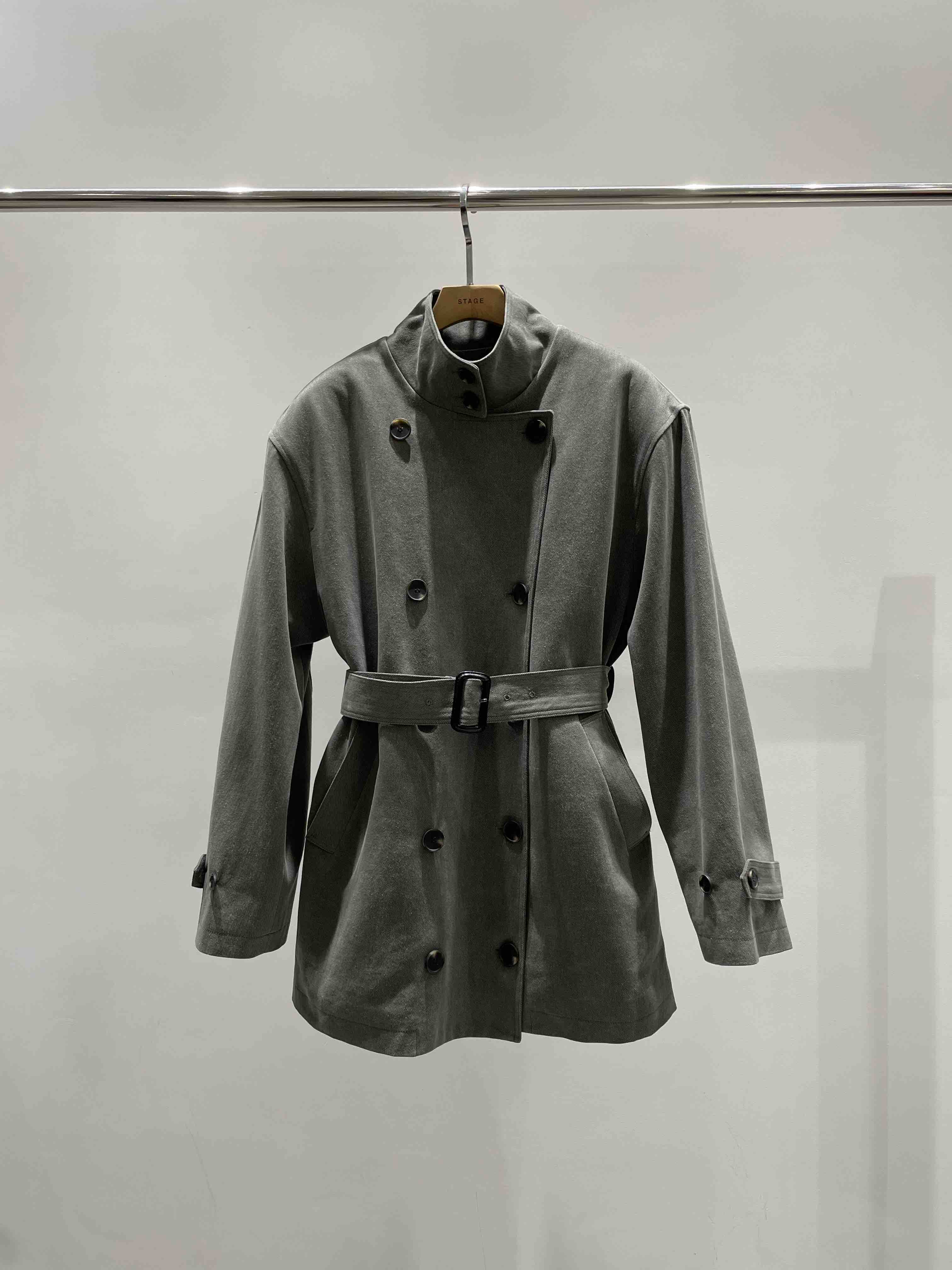 STAGE東大門㊣直郵女士新款熱賣職業真品中長款大衣含腰帶雙層STAGE中長款大衣