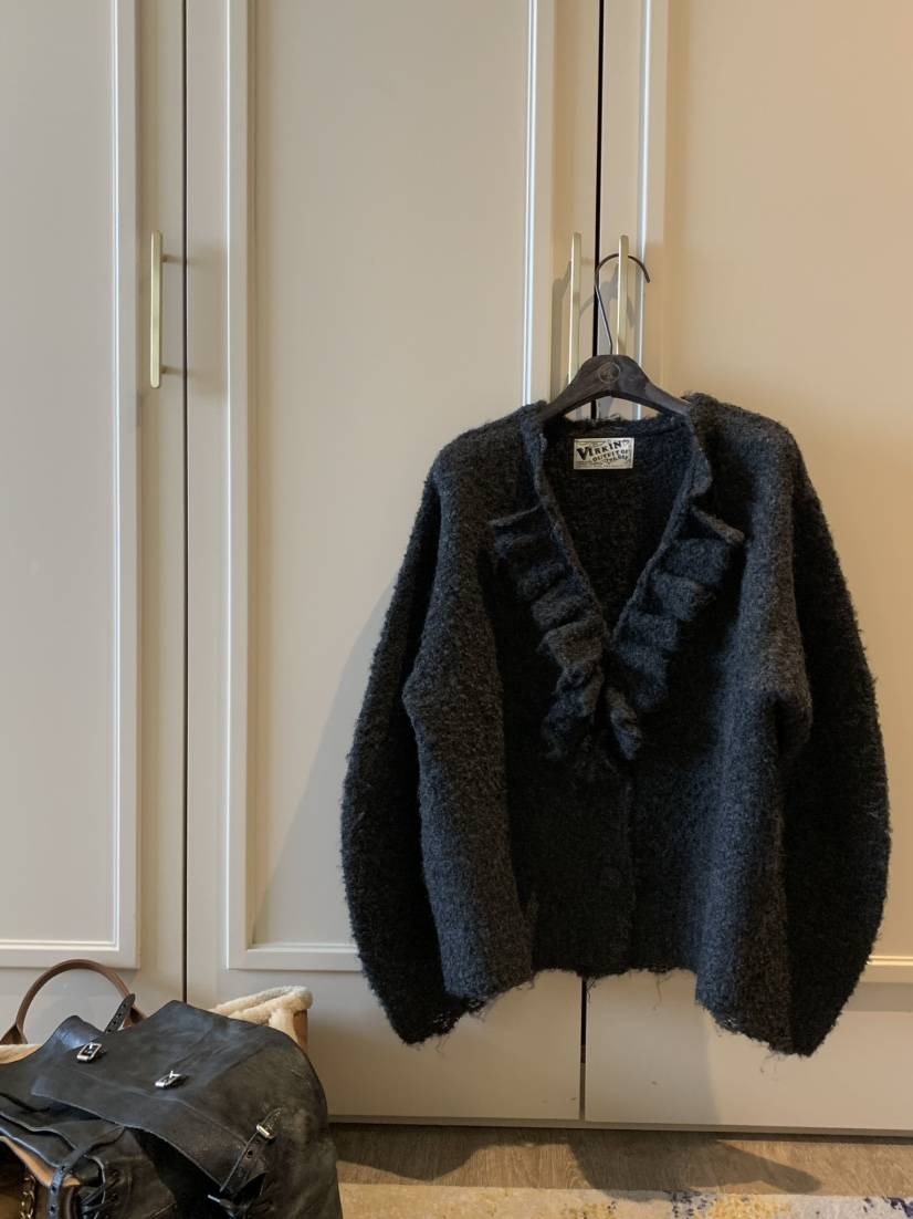 VIRKIN韓國代購㊣女士新款人氣真品推薦針織衫褶邊針織開衫VIRKIN針織衫