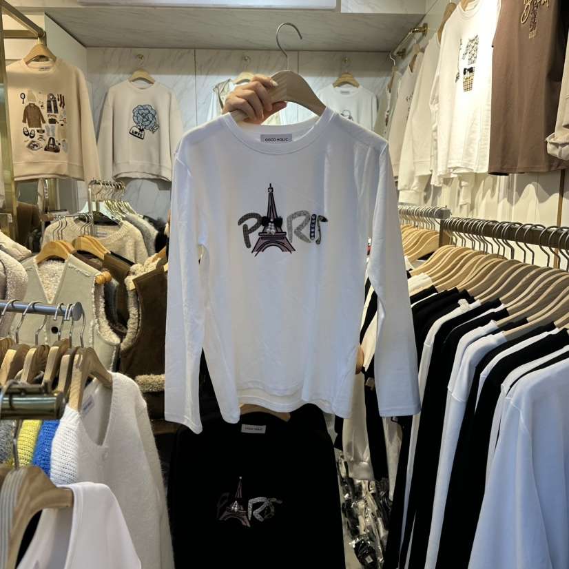 COCO HOLIC東大門㊣直郵女裝新款時尚25秋冬推薦人氣長袖T恤COCO HOLIC長袖T恤
