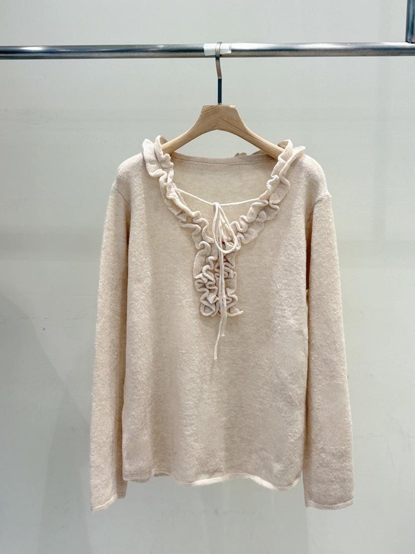 BLUE RIBBON東大門㊣代購女裝新款真品休閑長袖T恤褶邊針織BLUE RIBBON長袖T恤