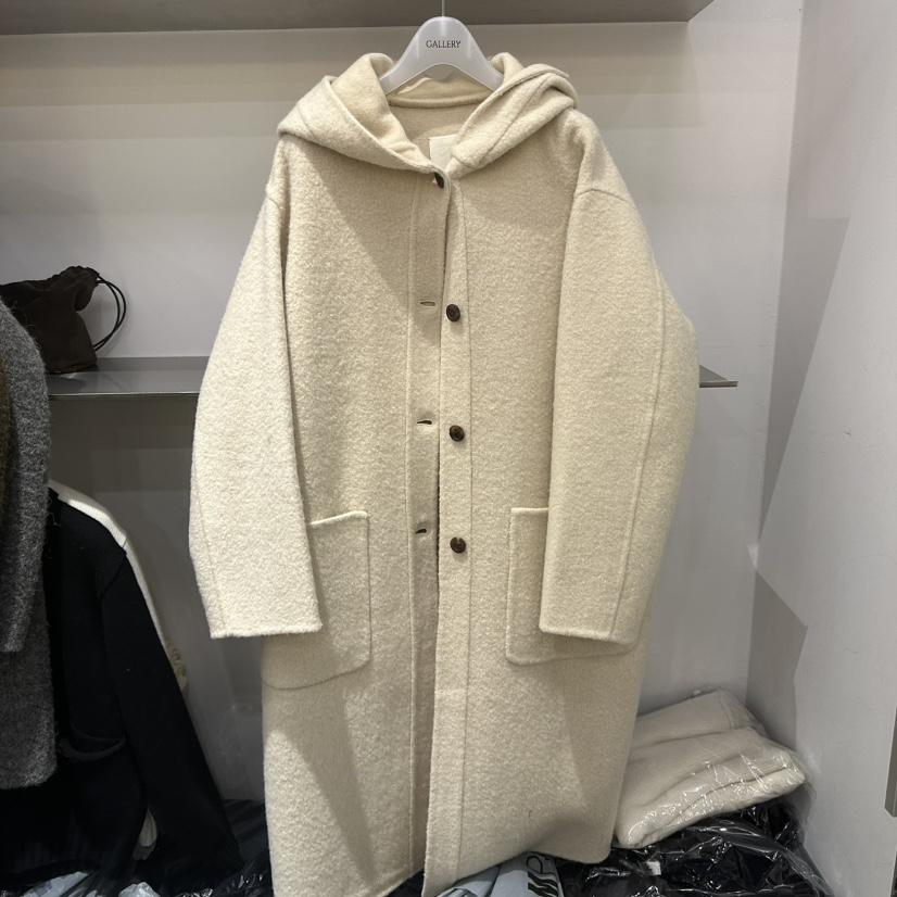 GALLERY-P韓國代購㊣女士新品熱賣真品中長款大衣豹紋連帽GALLERY中長款大衣