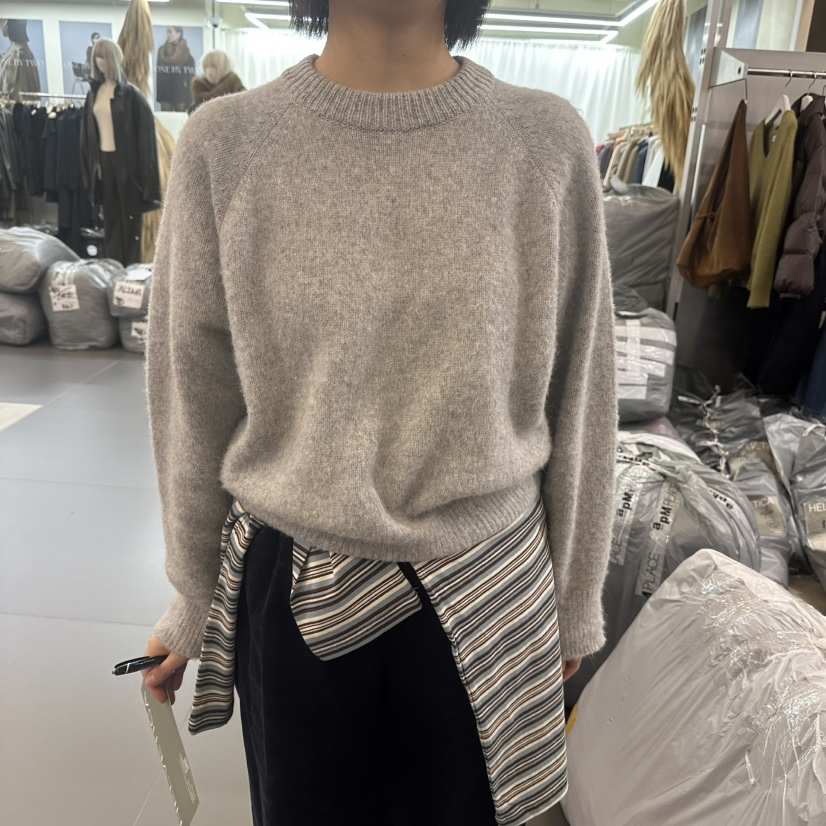 HELVETICA東大門㊣代購女士新品熱賣25秋冬人氣針織衫插肩圓領HELVETICA針織衫