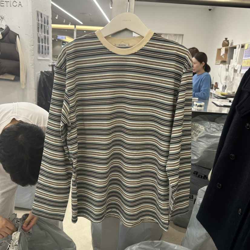 HELVETICA韓國直郵㊣女士新品推薦人氣25秋冬真品長袖T恤條紋HELVETICA長袖T恤