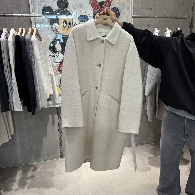 LAMAGIEPIE韓國直郵㊣女士新品職業熱賣真品長款風衣含腰帶LAMAGIE GREY長款風衣