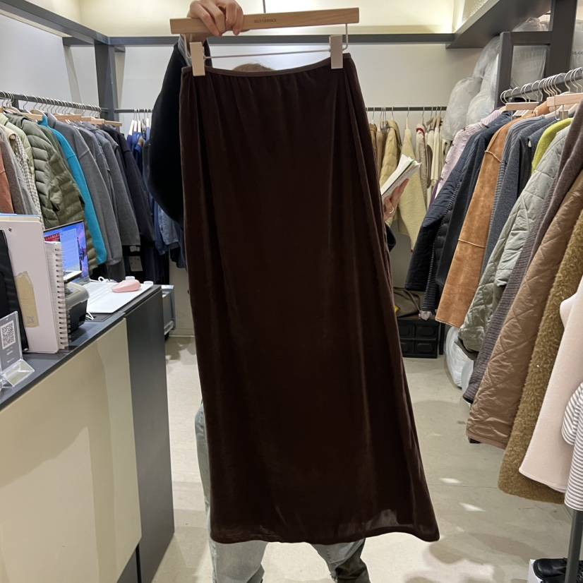 SELF SERVICE韓國代購㊣女士新款25秋冬休閑真品長裙天鵝絨SELF SERVICE長裙