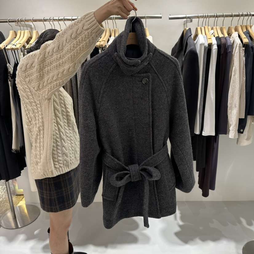 AHOY韓國直郵㊣女士新款25秋冬人氣職業熱賣夾克含腰帶羊毛AHOY夾克