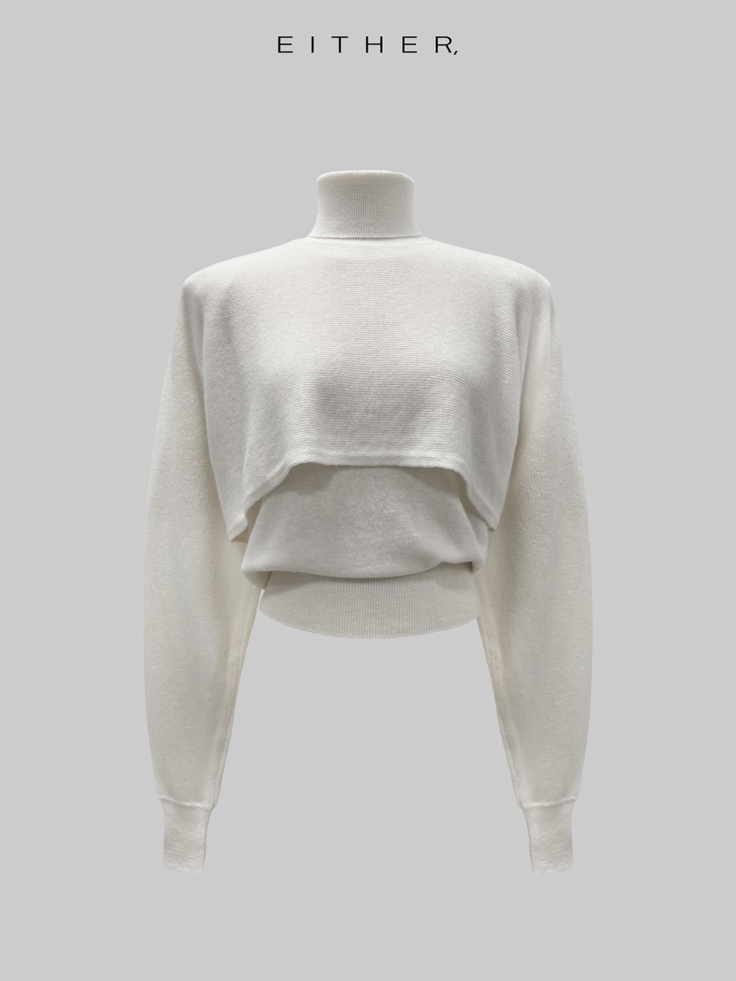 EITHER東大門㊣直郵女裝新品人氣套裝斗篷羊毛羊絨套裝高領EITHER套裝