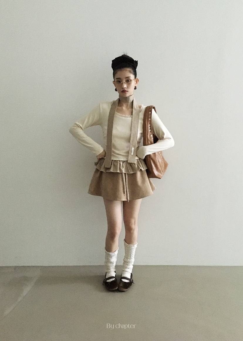 BY CHAPTER韓國代購㊣女士新品推薦職業長袖T恤含脖帶格紋BY Chapter長袖T恤