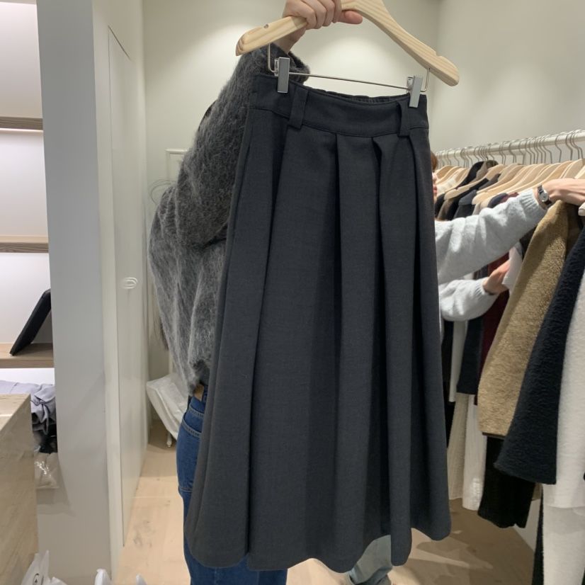 LIFFEY韓國代購㊣女士新品人氣熱賣25秋冬長裙百褶羊毛褶裙LIFFEY長裙