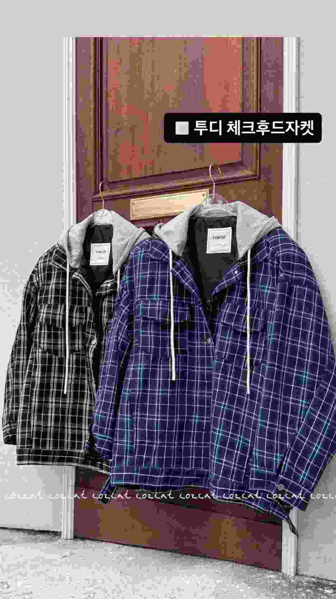 COZCAT-코즈켓-T東大門㊣實拍女裝新品職業夾克帽子可拆卸格紋COZCAT夾克