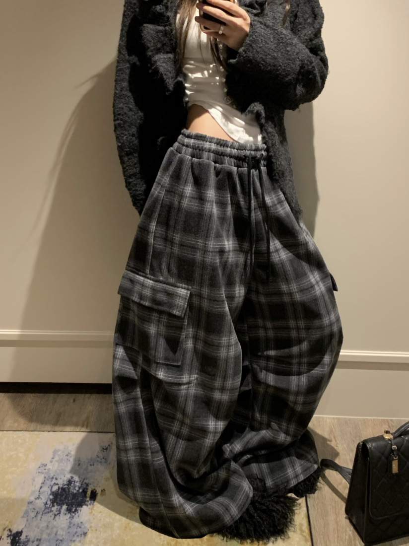 VIRKIN東大門㊣實拍女士新款25秋冬推薦時尚熱賣休閑褲格紋VIRKIN休閑褲