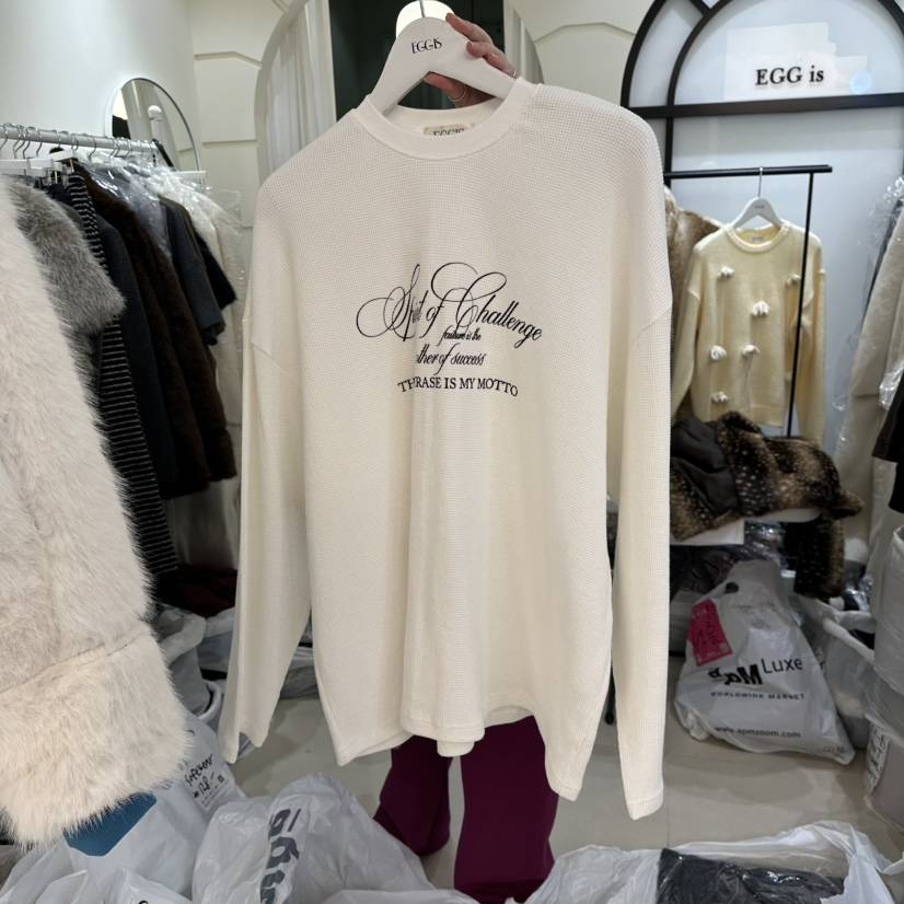 EGG IS東大門㊣直郵女士新款25秋冬推薦真品長袖T恤華夫格EGG IS長袖T恤
