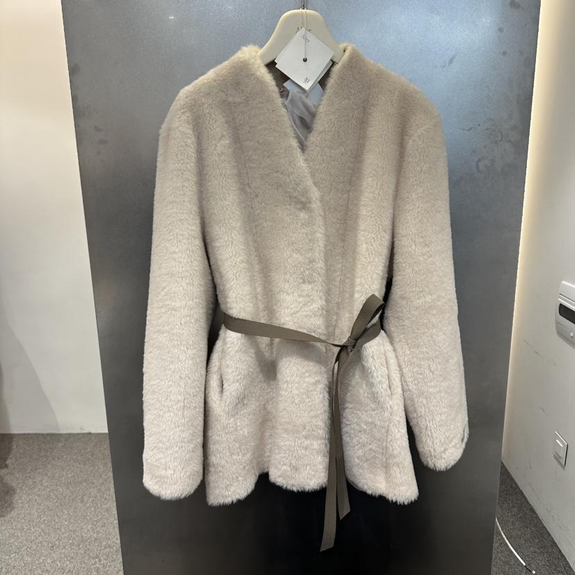 ALTER韓國代購㊣女士新款人氣休閑職業短款大衣含腰帶皮草雙面Alter短款大衣