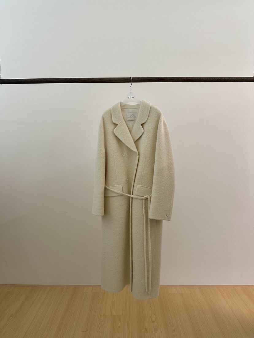 ERUME韓國直郵㊣女士新品休閑真品推薦中長款大衣含腰繩羊駝ERUME中長款大衣