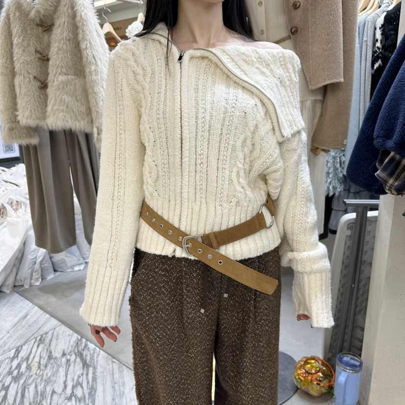 FOUNDATION韓國直郵㊣女裝新品25秋冬職業針織衫不含腰帶拉鏈FOUNDATION針織衫