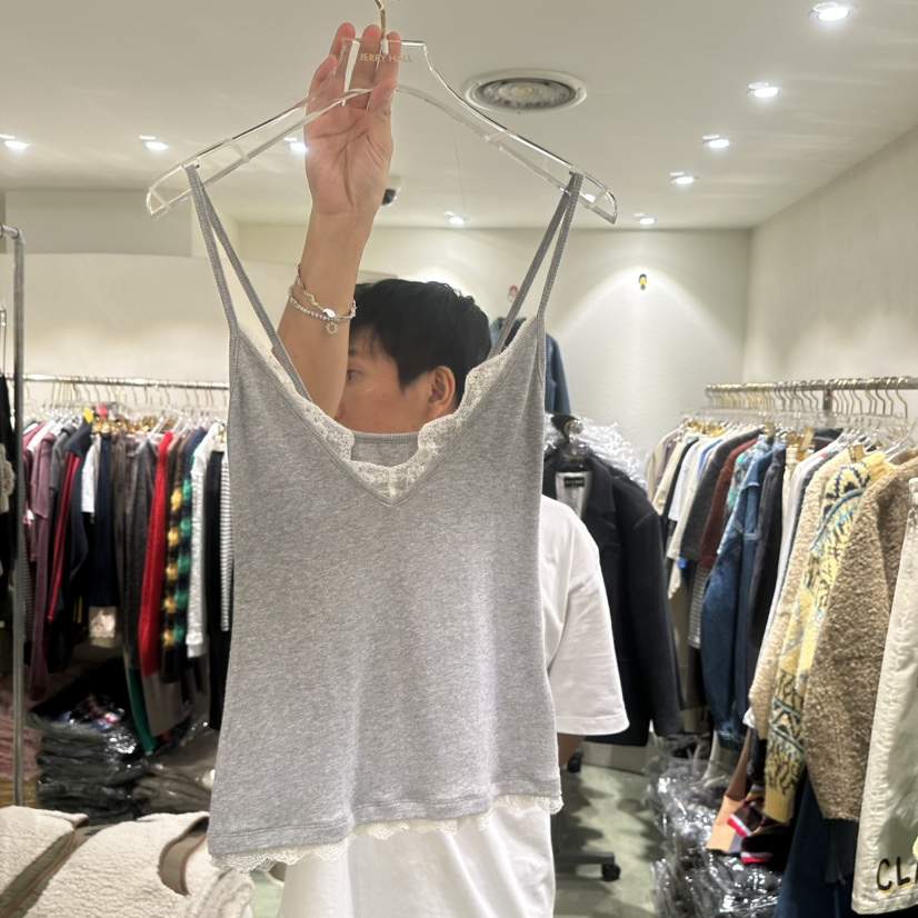 JERRY HALL-P韓國代購㊣女裝新品推薦熱賣吊帶背心系帶拼色JERRY HALL吊帶/背心