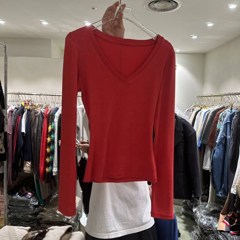 JERRY HALL-P東大門㊣代購女裝新品人氣時尚25秋冬長袖T恤V領JERRY HALL長袖T恤