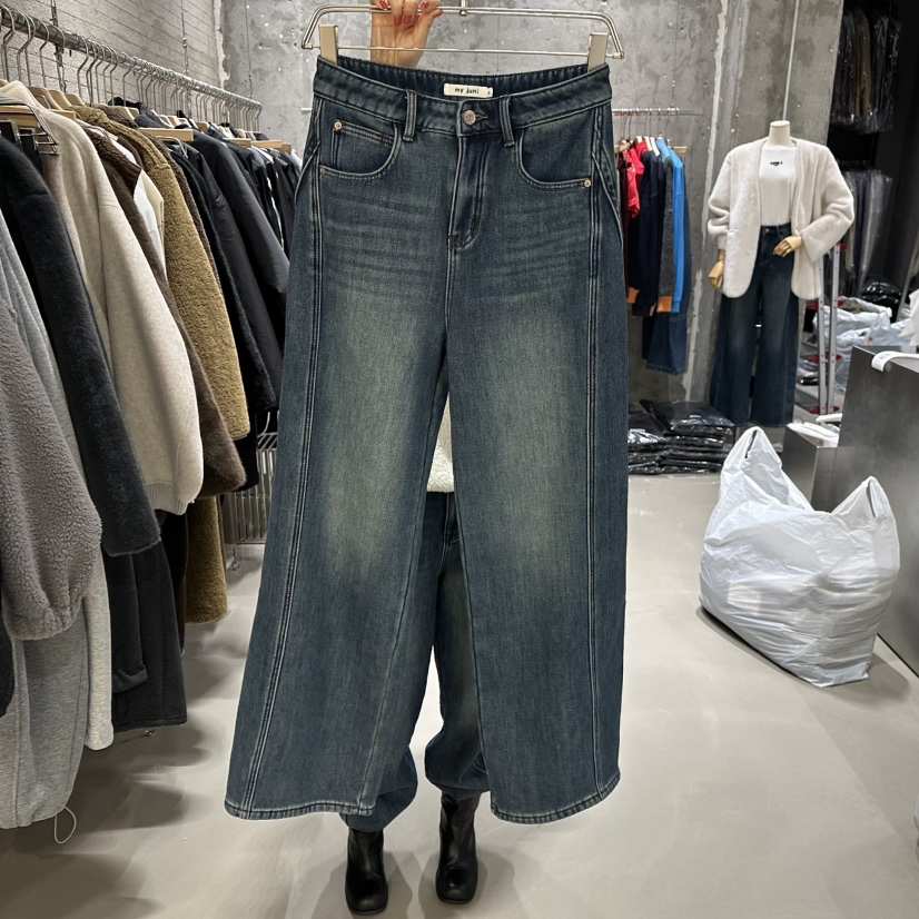 JUNI韓國代購㊣女裝新品25秋冬職業真品人氣推薦休閑牛仔褲my juni牛仔褲