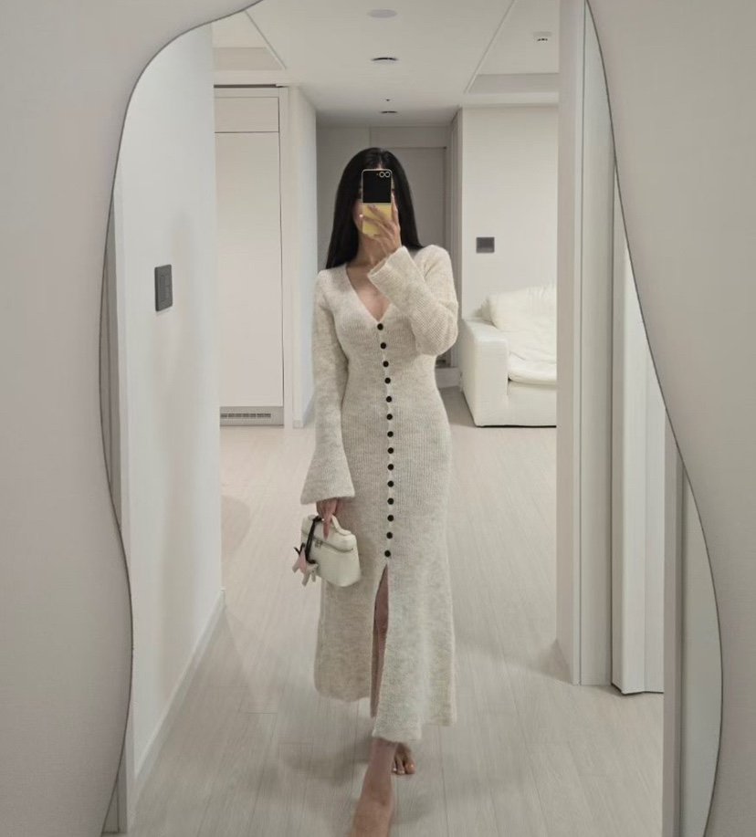 BEIGE GRAY東大門㊣代購女裝新品職業人氣25秋冬連衣裙紐扣BEIGE GRAY連衣裙
