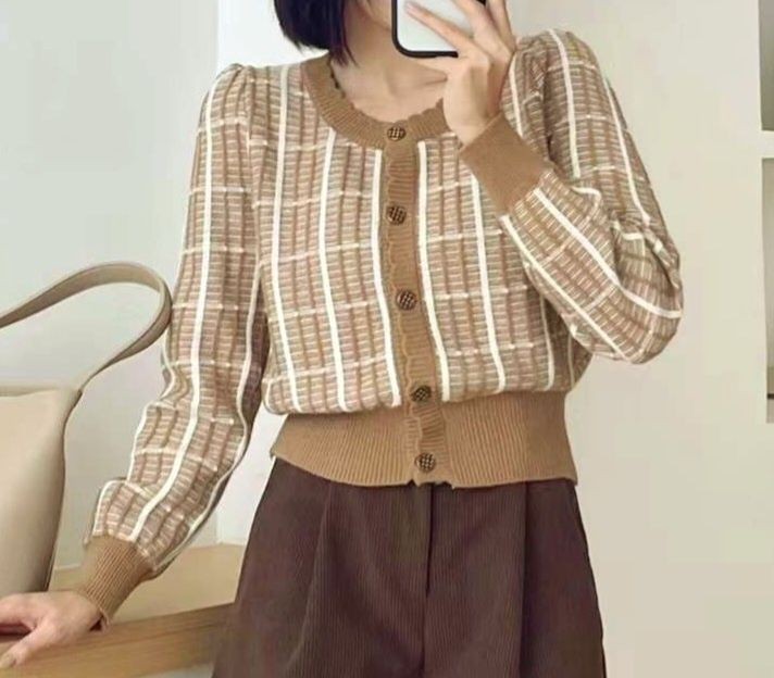 BLING BLING-S東大門㊣直郵女士新品時尚真品針織衫格紋開衫BLING BLING-S針織衫