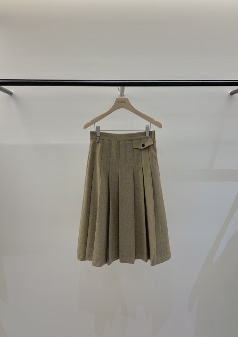 LA CREME東大門㊣代購女裝新款熱賣休閑人氣長裙口袋羊毛褶皺LA CREME長裙