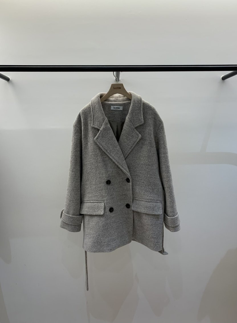 LA CREME東大門㊣代購女士新品休閑真品中長款大衣含腰帶羊毛LA CREME中長款大衣