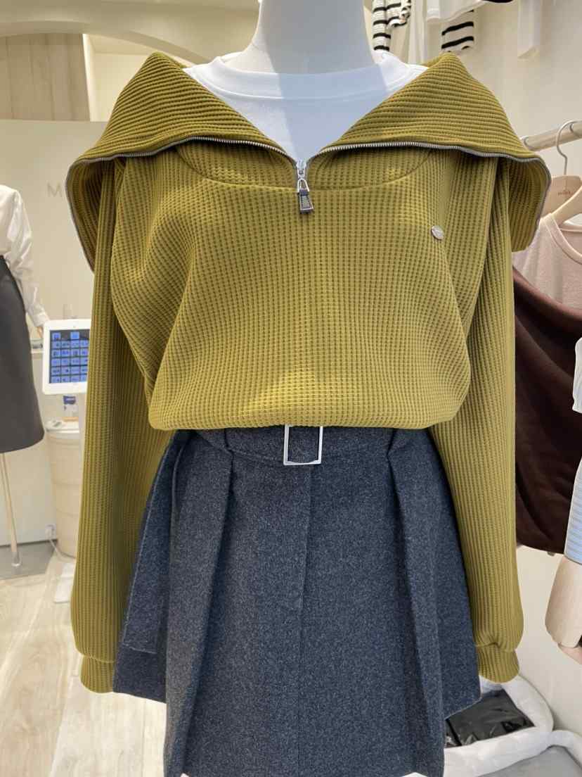 MUSK韓國直郵㊣女士新款休閑熱賣真品推薦時尚衛衣華夫格拉鏈MUSK衛衣